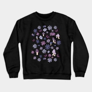 Lilac Flowers Butterflies and Mushrooms Cottagecore Aesthetic Crewneck Sweatshirt